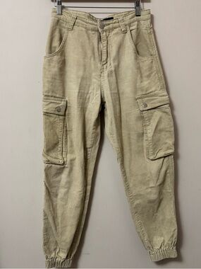 Pretty little thing(6)woman’s tan beige corduroy ankle casual cargo jogger pants